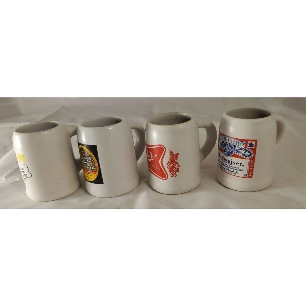 Beer Mugs Shot Glasses Lot of 4 Barware Budweiser Miller Strohs Michelob Mancave - Picture 10 of 12
